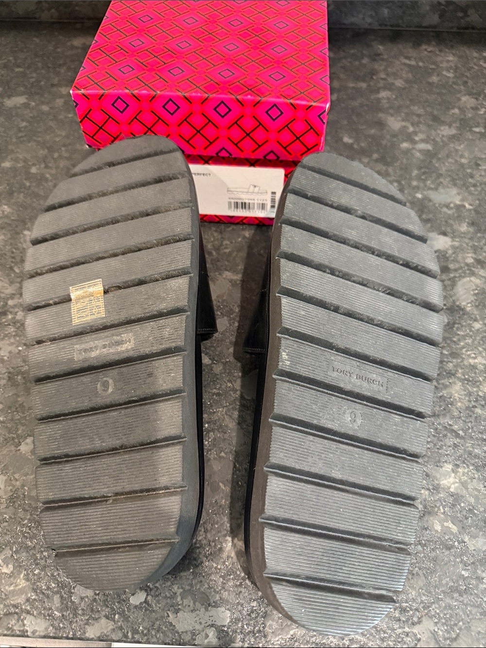 Tory Burch Black Everly Leather Logo Slide Sandals - Picture 2 of 3